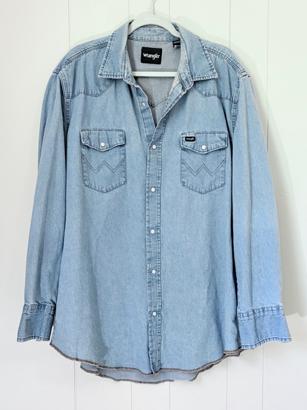 Vintage Wrangler Light Denim Western Shirt 100% Cotton Workwear Rodeo 2X Tall
